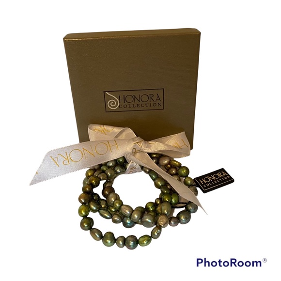 HONORA PEARLS GREEN FRESHWATER 4 FOUR ONE SIZE OS STRETCH NWT NEW IN BOX NIB - Picture 1 of 4